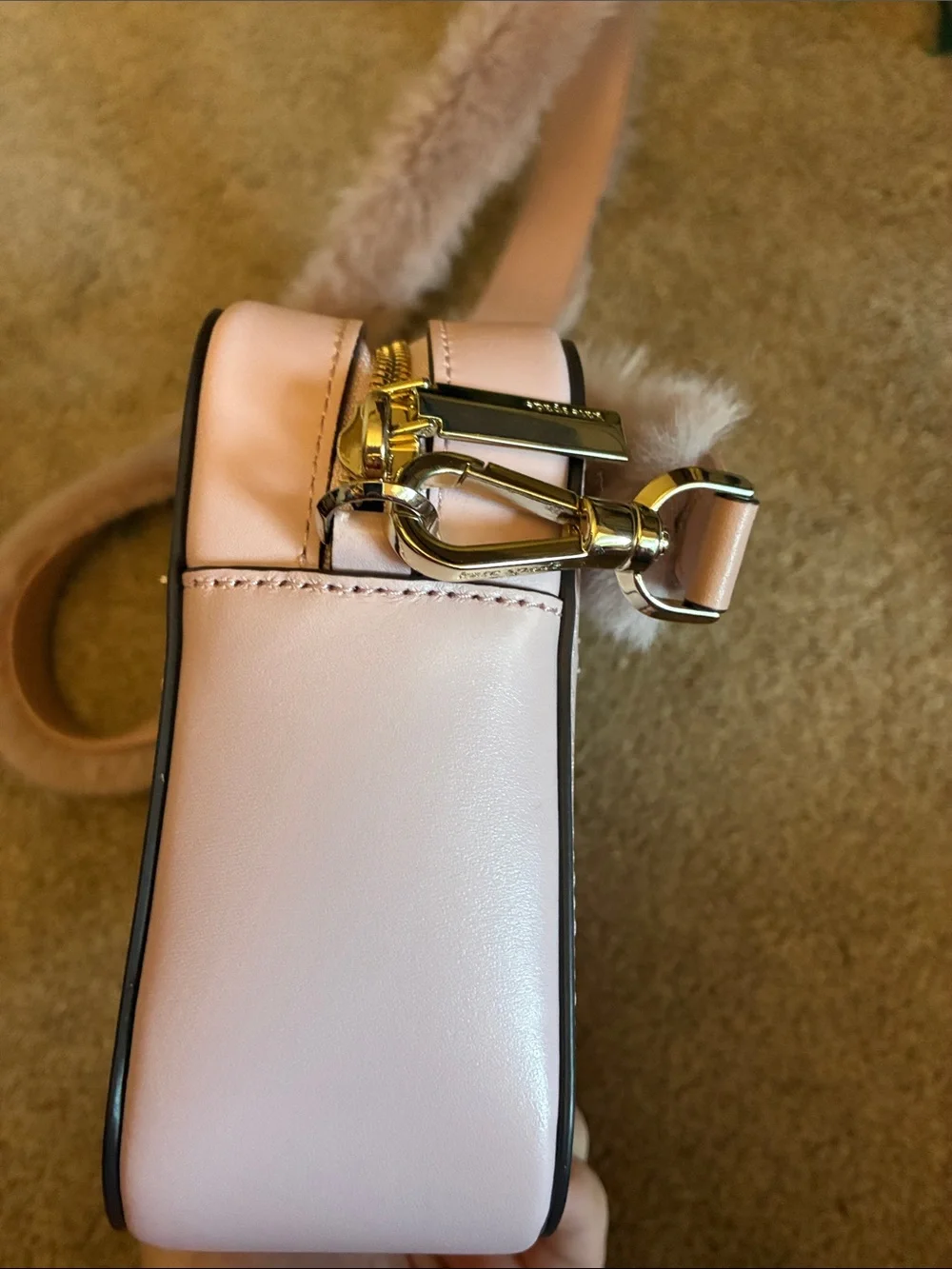 Kate Spade New York Harper Crossbody Bag Pink with Faux Fur Strap